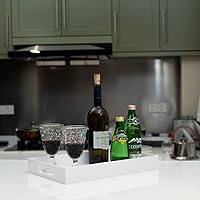 Vista 7 de Glossy White Sturdy Acrylic Serving Tray with Handles 10x15x2H Inches -Spill Proof- Decorative Trays Countertop Organizer for Ottoman Coffee Table