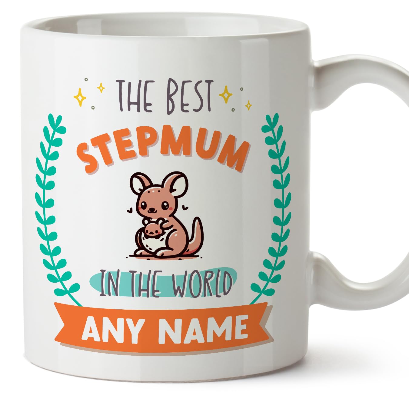 MUGFFINS Stepmum Mug - in English - World's Best - with Doodle - Funny Gift - Ceramic 11oz Mug