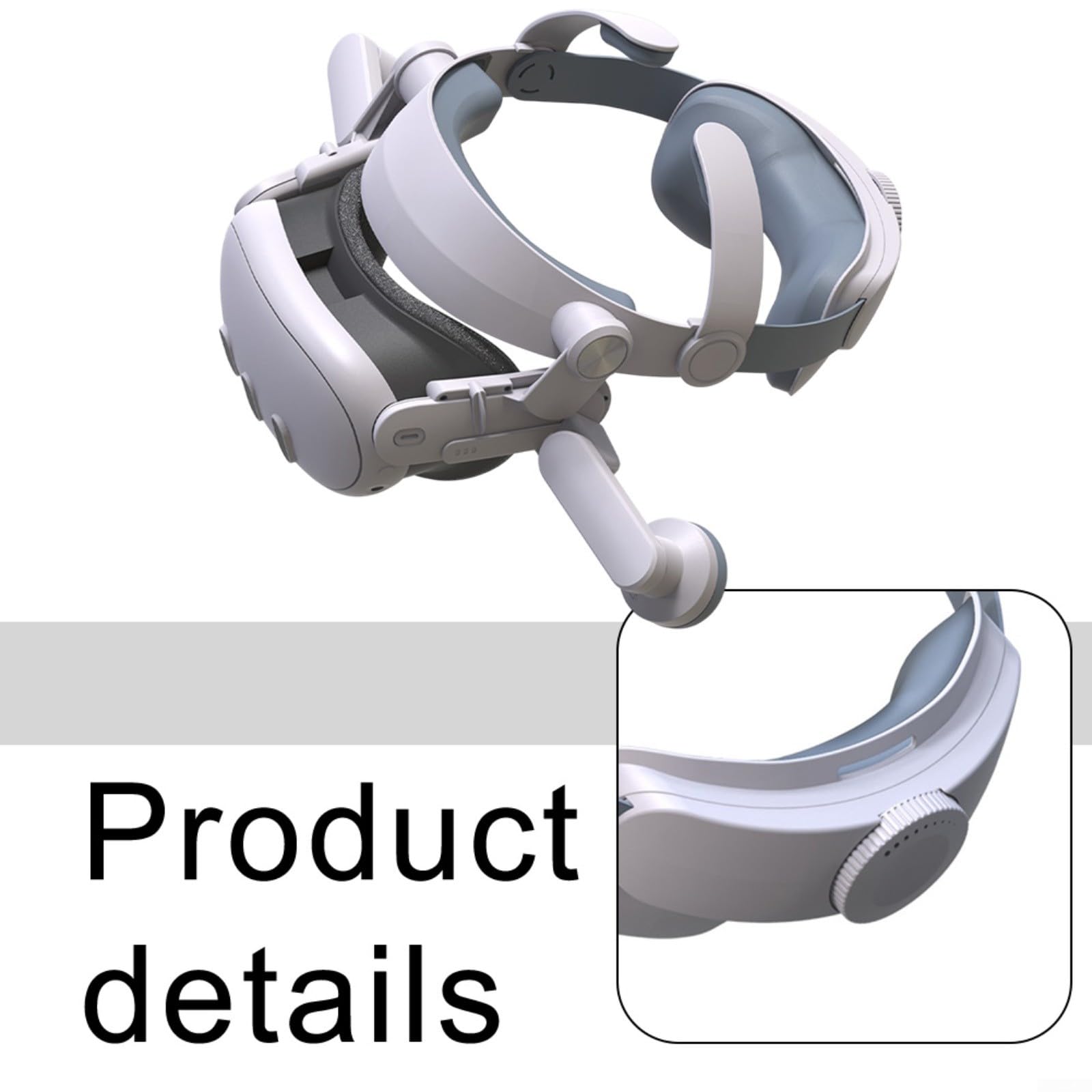Sangle de tête avec 3/3S, sangle de casque VR avec double charge rapide, confortable et réglable avec soutien arrière, blanc (T300 Regular)