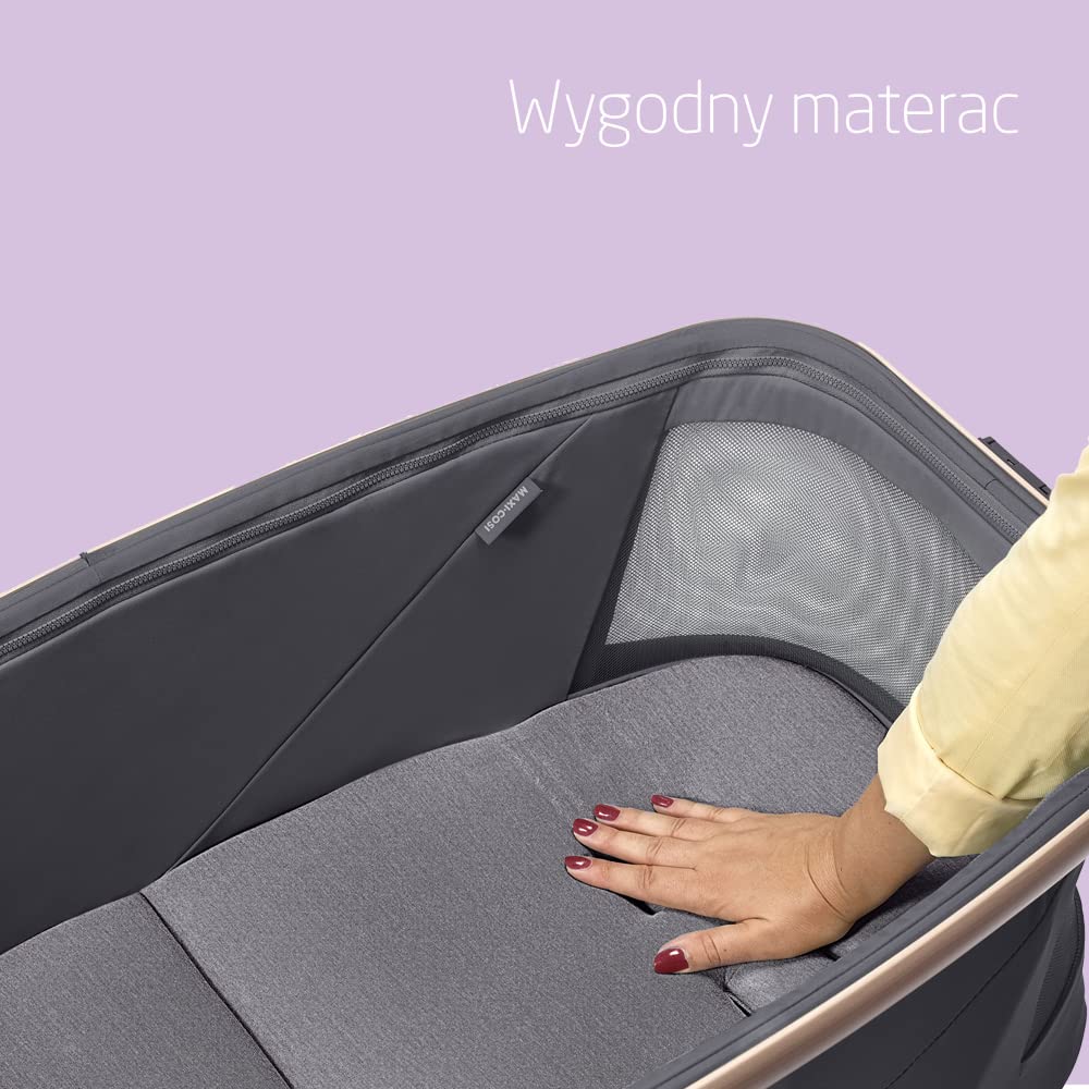 Maxi-Cosi Alba Uniwersalna gondola, łatwe zamienianie zwykłej gondoli na odchylaną i wysokie krzesełko, od urodzenia do 3 lat (15 kg), pasuje do Maxi-Cosi Alba Meal Kit, Beyond Graphite