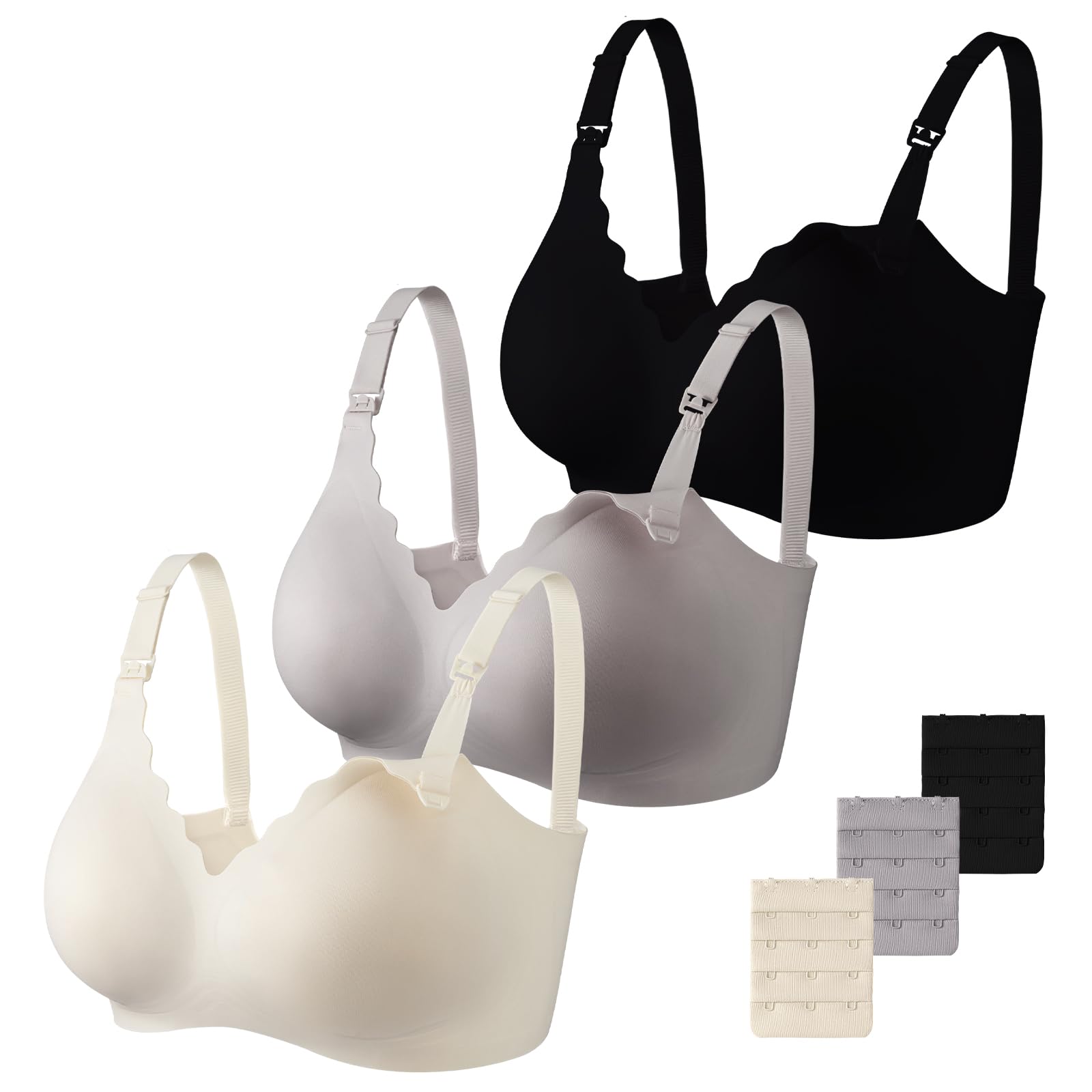 Dresime Reggiseni Allattamento, 3 Pezzi Reggiseno per maternità Senza Fili Ultra Comfort Reggiseni di Gravidanza per Le Donne