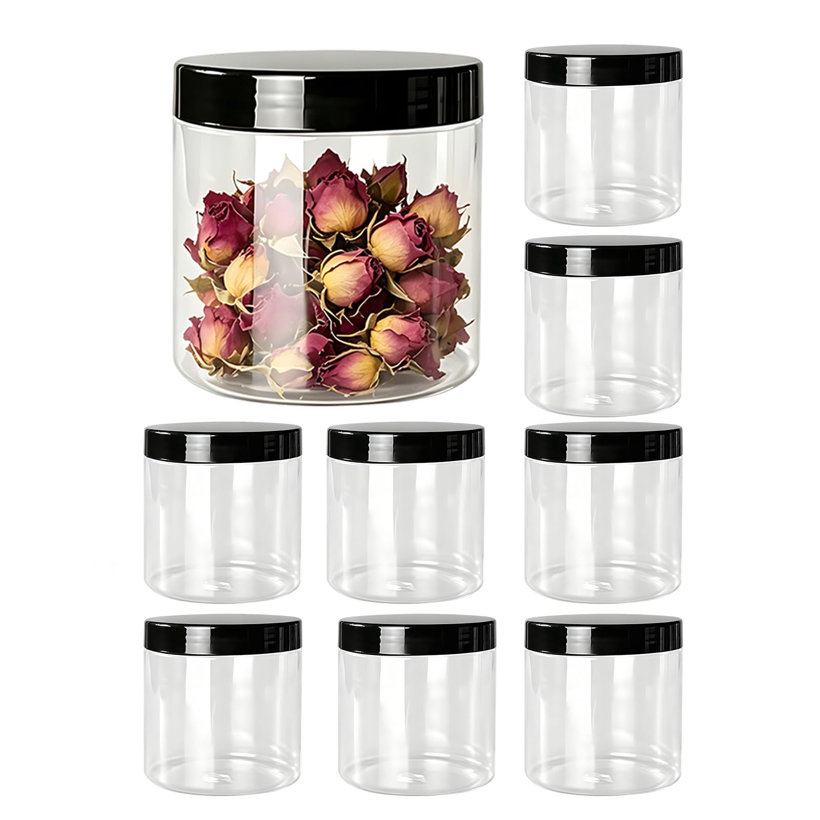 LLHONG 8 Pack 500ML PET Storage Jars With Lids, Clear Jam Jars with Screw Lids, Refillable Containers, Kitchen Food Storage Jar, Round Leak Proof Jar, for Dry Foods Spice, Cosmetics Containers