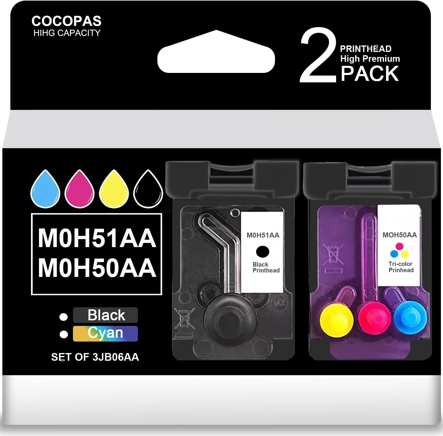 HIHG Pages 3JB06AA (BK&Tri-Color) M0H51AA M0H50A PrintHead GT51 GT52 Compatible for HP Tank GT5810 GT5820 GT5822 Tank 310 311 315 318 319 410 411 415 418 419 Combo