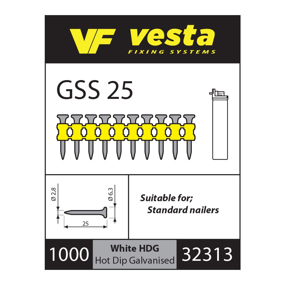 1000 x Chiodo Vesta GSS + 2 x Gas Pulsa700/ Pulsa800 (Chiodi Spit) (C6 25 mm, Pulsa 800)