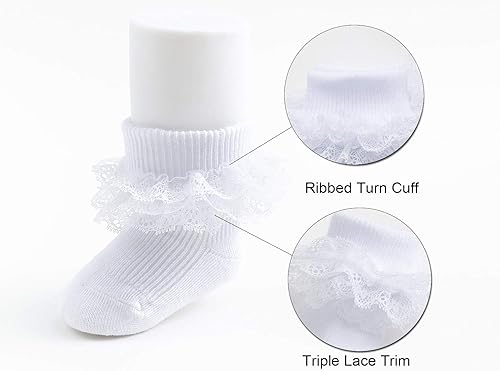 Miniatura 3 de EPEIUS Calcetines de encaje con volantes para bebé, niñas, con ojales, triple, encaje, para recién nacidos, bebés, niños pequeños, 35 pares