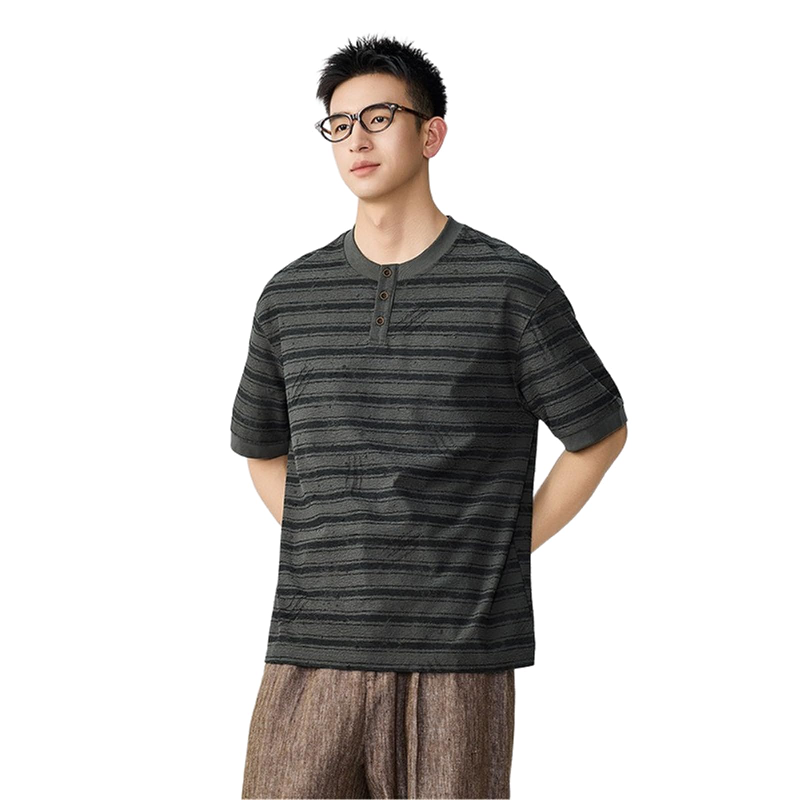 Męska koszulka vintage Henley letnia koszulka z krótkim rękawem na co dzień praca dojazdy do pracy