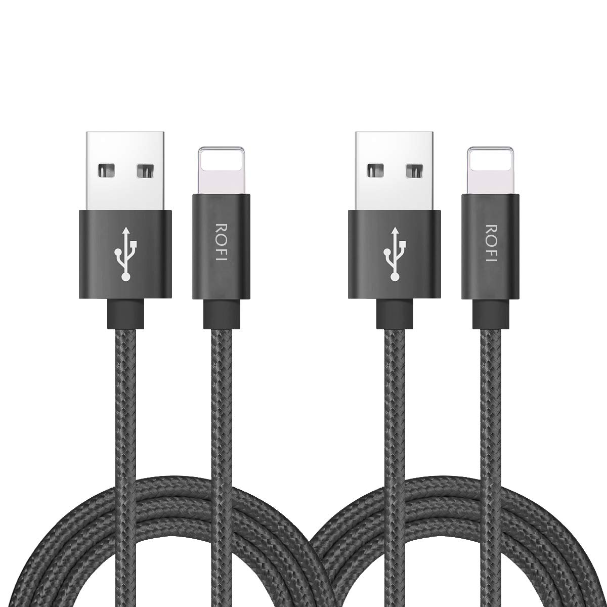 RoFIPhone Charger Cable, [2Pack 2 Feet] Nylon Braided Fast Charging 0.6M USB Cord Compatible Phone X 8 8 Plus 7 7 Plus 6s 6s Plus 6 6 Plus 5 5S 5C SE Air Mini and Car Display (Grey)
