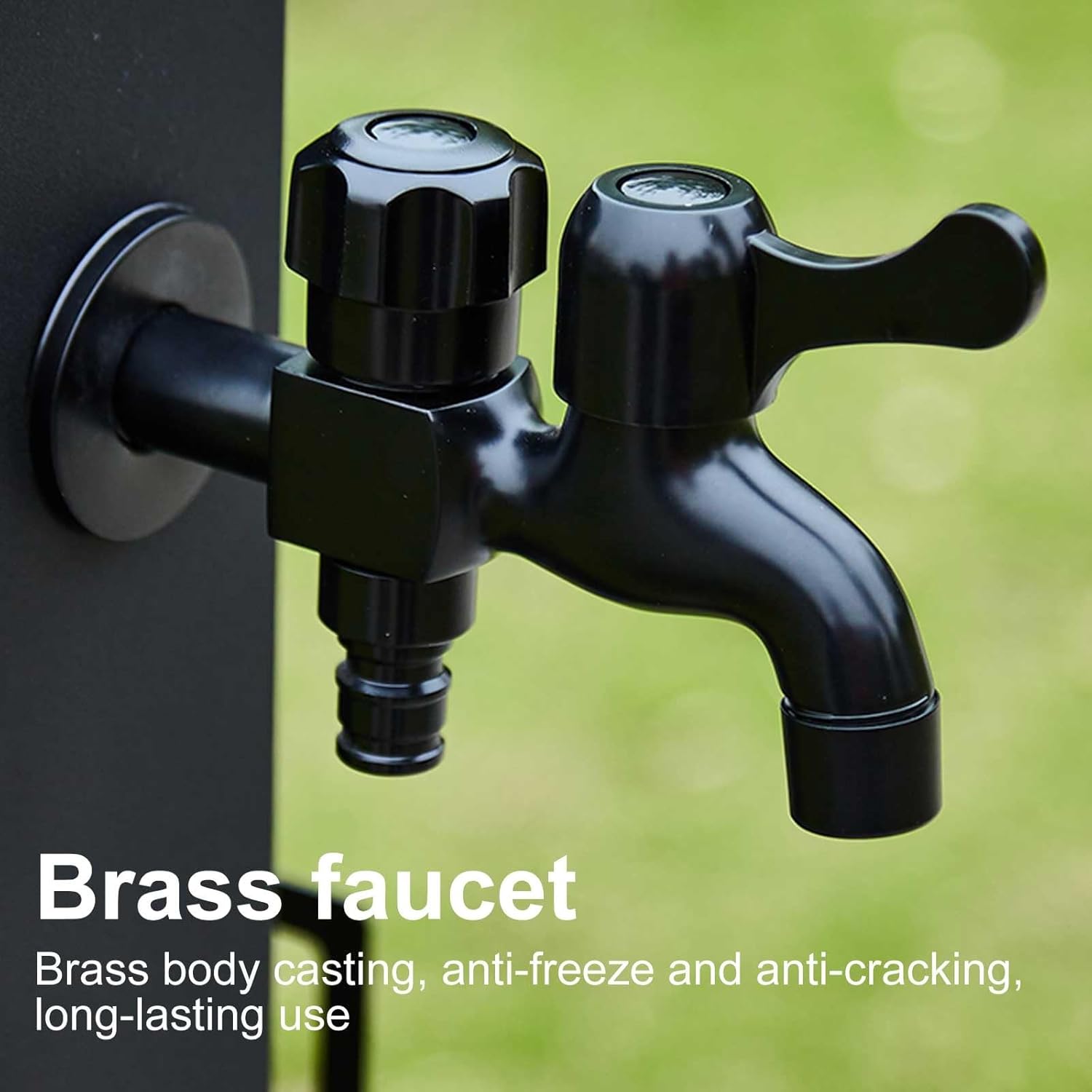 Outdoor Vertical Square Garden Water Column with Faucet & Spray Gun, Yard Hydrant Antifreeze Faucet(Black-95cm/37in)