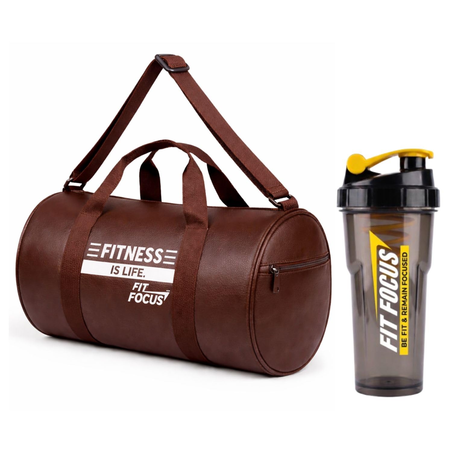 Fitness is Life Gym Bag with Fit Focus Shaker Bottle Combo - Durable Sports Duffel Bag & Water-Resistant Workout Bag for Men & Women, Large Travel & Yoga Bag + Leakproof Protein Shaker (Brown)-picture-13