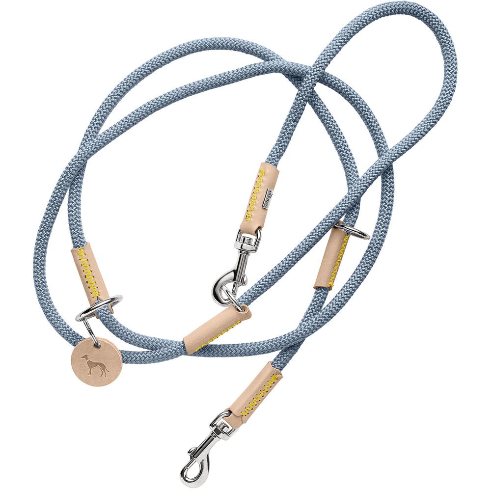 HUNTER Malia Adjustable Dog Lead Colour: Dove Blue/Natural, Smooth Rope and Robust Leather, Adjustable to 3 Positions, Lightweight, Durable, Modern Look, Made in Germany, Size: 8/200