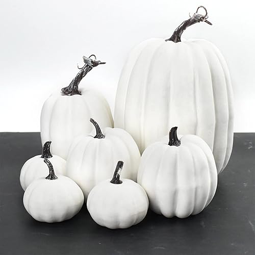 Miniatura 9 de 7 calabazas artificiales para decoración de otoño, calabazas sintéticas surtidas, lindas calabazas de espuma para decoración del hogar y exteriores