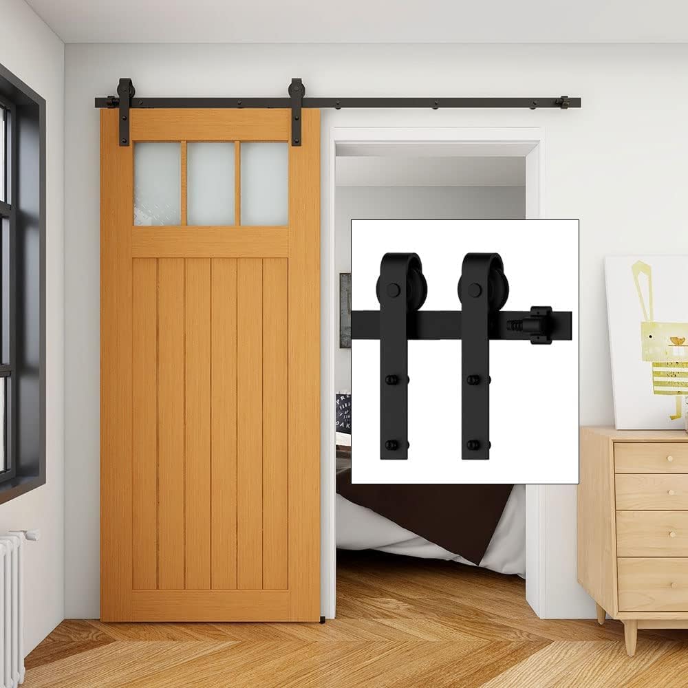 TSMST3.5FT/42 Sliding Barn Door Hardware Kit, 4-10FT Track Kit for 21" Wide Single Wood Door, Heavy Duty, Smooth and Quiet, Easy to Install, Black J Shape