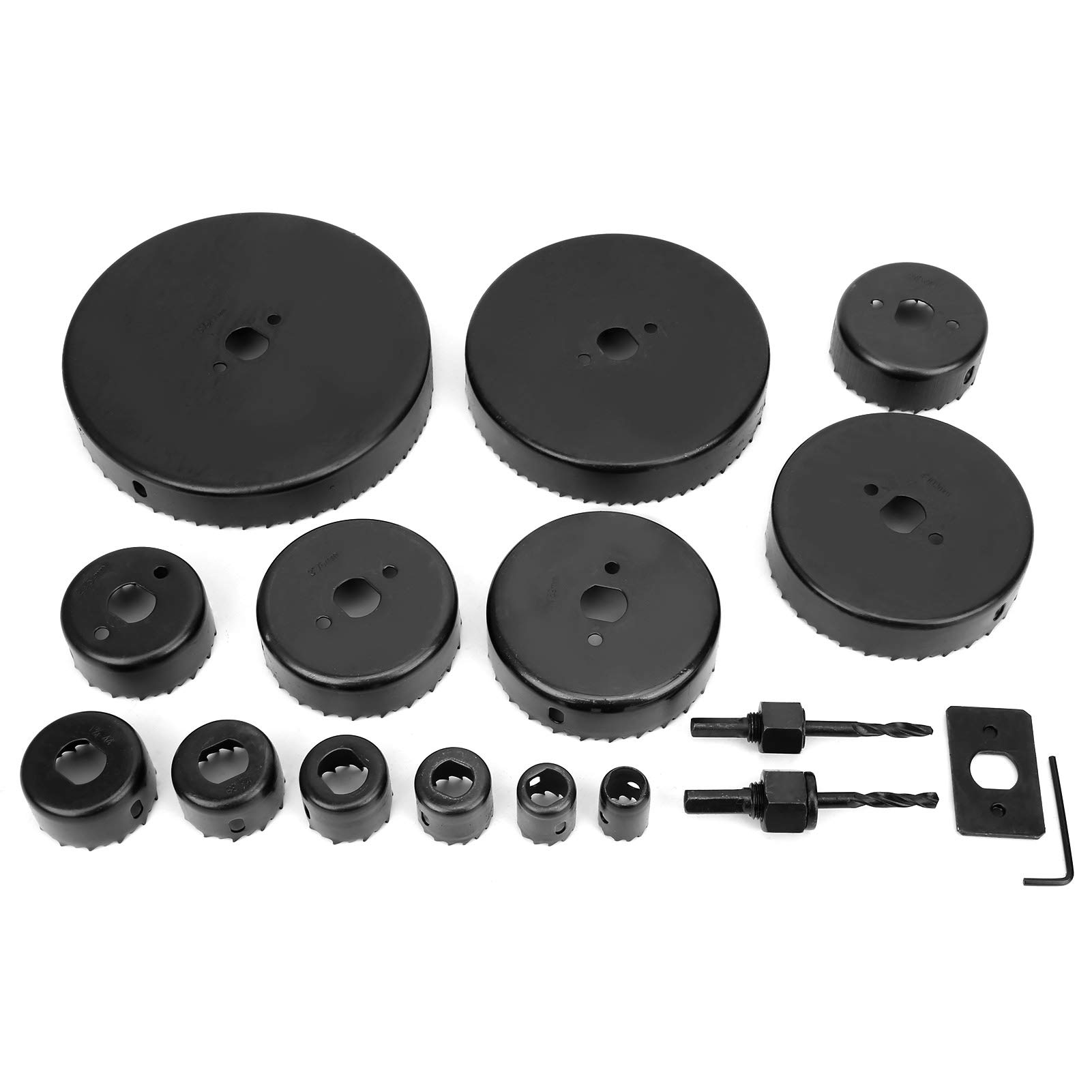 Kit de sierra para taladrar madera de 17 piezas, juego de brocas redondas de acero al carbono, herramienta de escariado y abertura con llave hexagonal y placa fija para madera,
