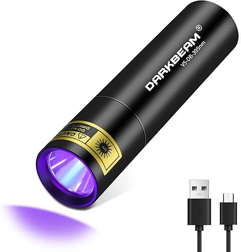DARKBEAM Linterna de luz negra UV 395 NM, mini pero potente USB- C LED recargable lámpara de madera, linternas ultravioleta para orina de perro de