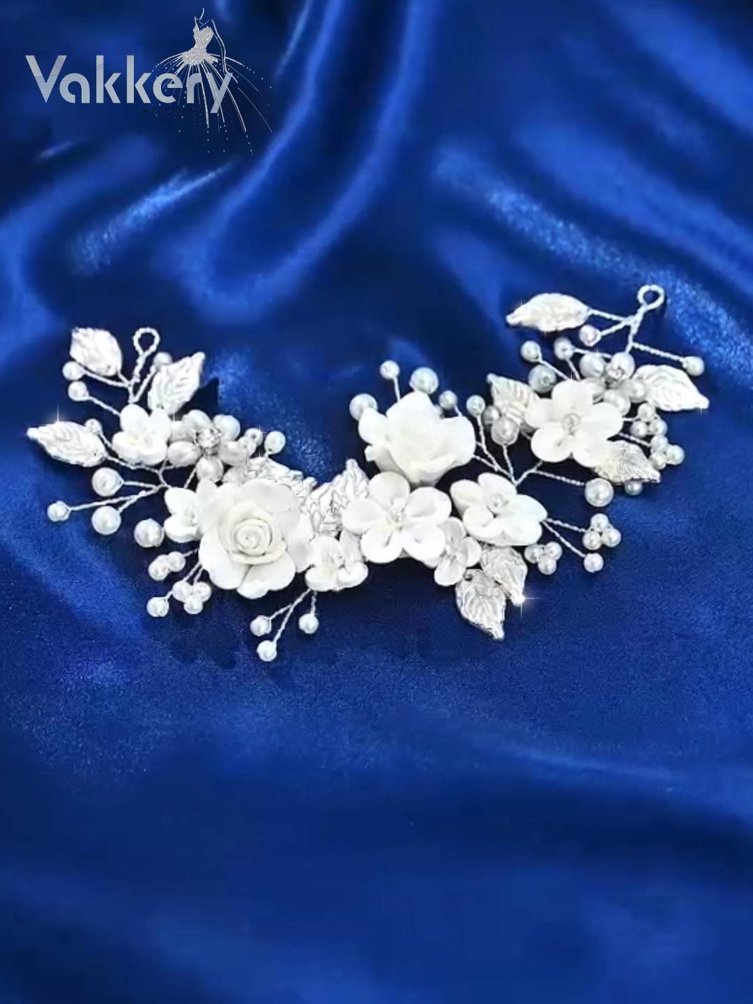 21 X 8 Cm Weiß Handarbeit Blume Perle Hochzeit Kopf Stücke Haarkamm Zubehör