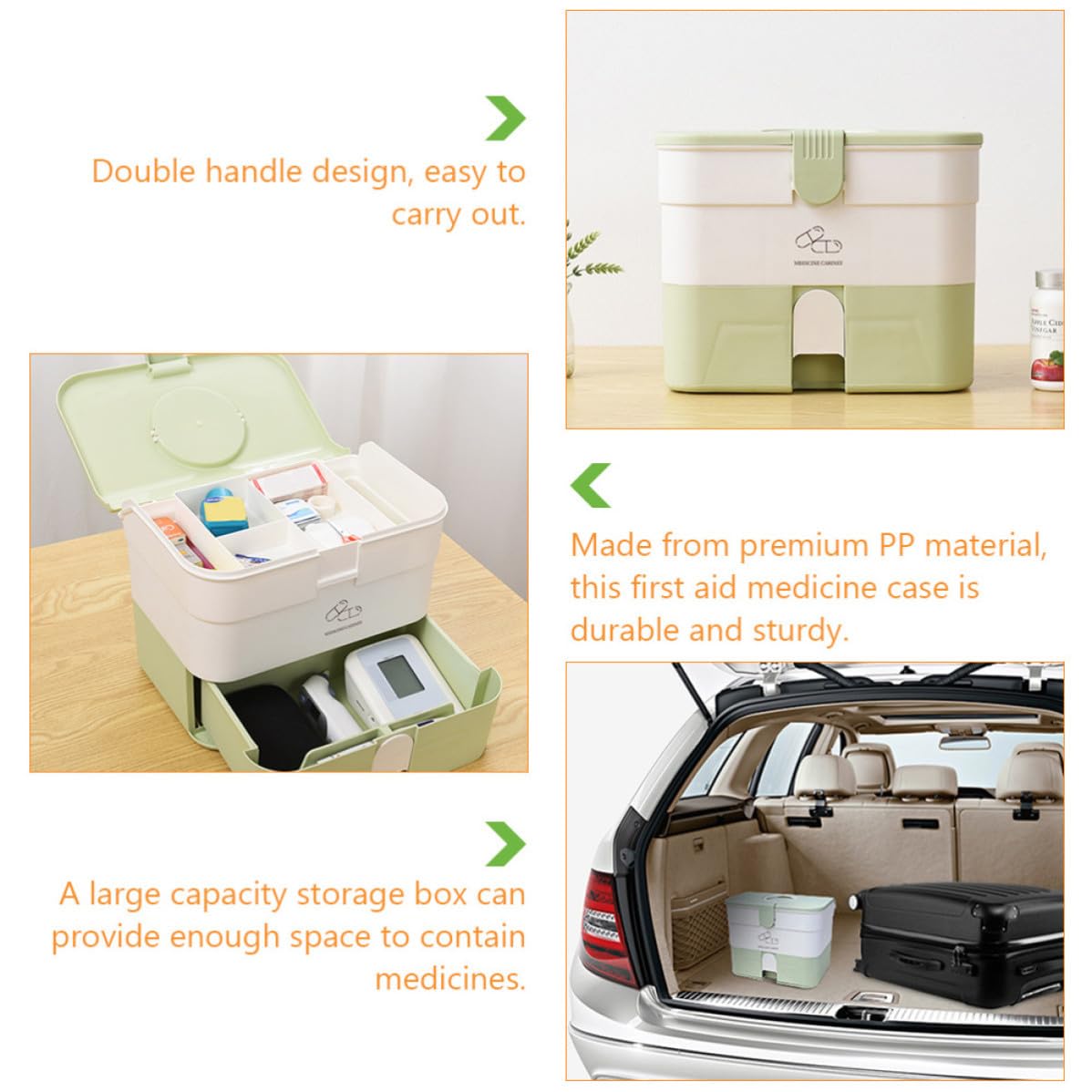 GALPADA Botiquín Portátil Multicapa para Primeros Auxilios Diseño de Doble Asa y Material Pp, Caja de Almacenamiento Médica Ligera Gran Capacidad para Uso en Casa y Viajes al Aire Libre
