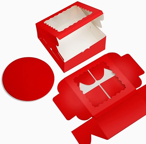Miniatura 2 de 36 cajas para pasteles de 10 x 10 x 5 pulgadas con ventana, 18 paquetes de cajas rojas para pasteles de 10 pulgadas (18 cajas para pasteles + 18