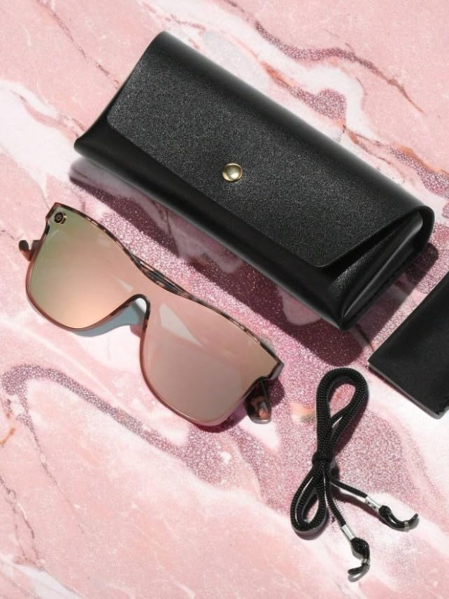 Women's Pink Oversized Sunglasses - Gradient Reflective Coating, Metal Accent Details, Anti-Loss Rope, Case & Cloth3