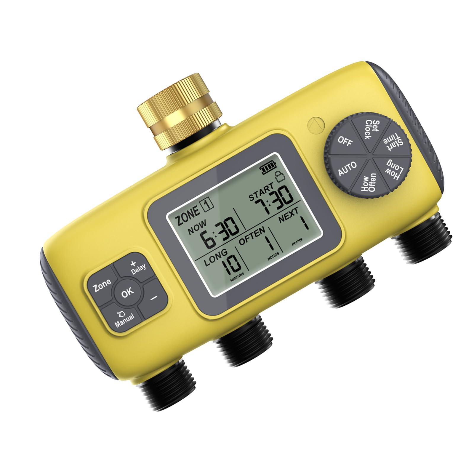 Multi Zone Irrigation Timer 4 Outlet Automatic Plant Watering Device with 6 Month Standby Time Outdoor Irrigation Garden Watering Control