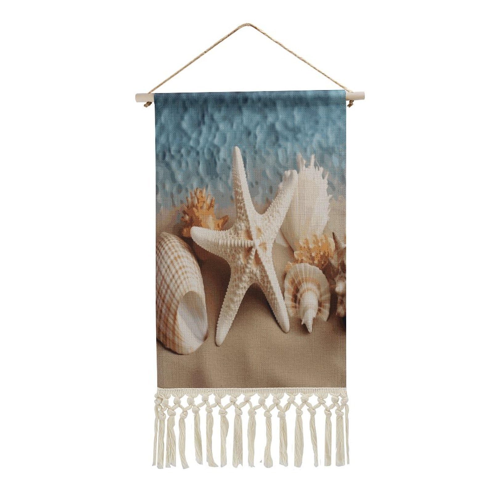 Adfgyerh Style Starfish Coral And Seashell Tapestry With Tassels Cotton And Linen Hanging Posters, Wall Art For Travel Gift, Wall Tapestry For Office Home Decor Bedroom Living Room Decor