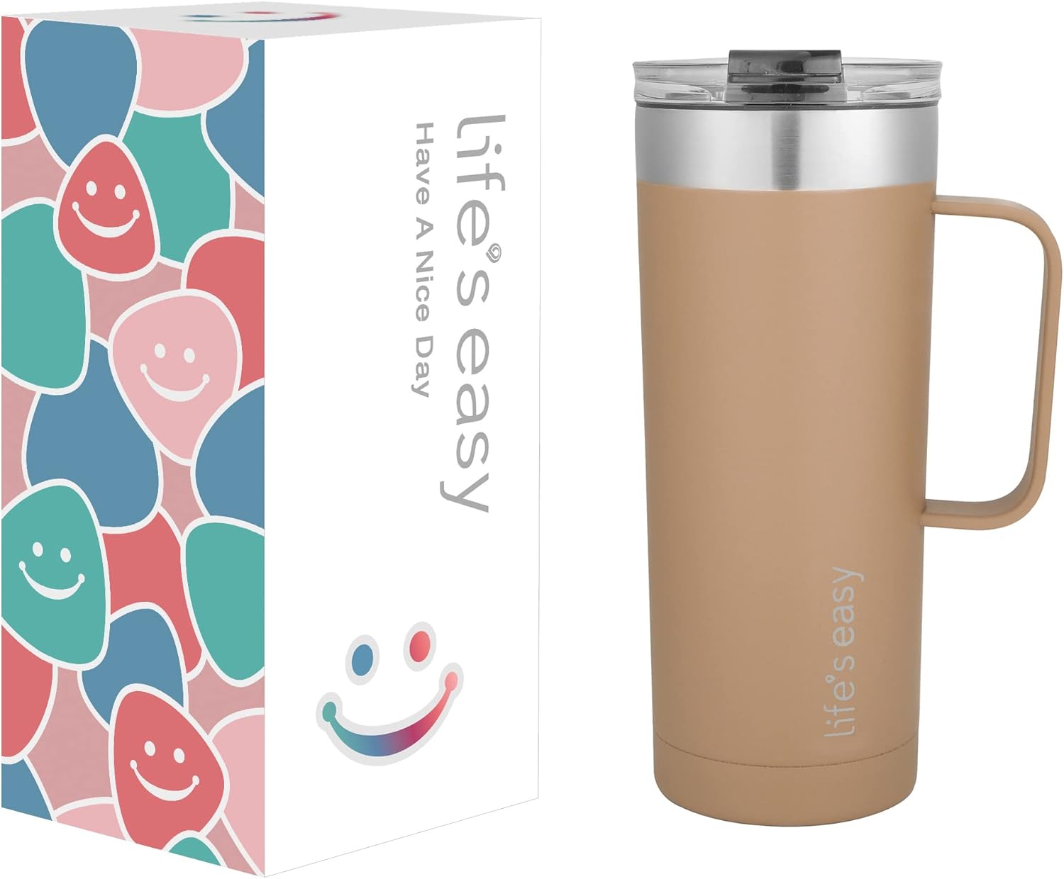 Life's Easy 20oz Stainless Steel Mug w/Handle - Double Wall Insulated Travel Tumbler w/Flip Lid - Leak Proof Tumbler-Thermal Cup for Coffee, Tea & More - Keep Hot & Cold Drinks (Brown, 20 oz) - Image 8