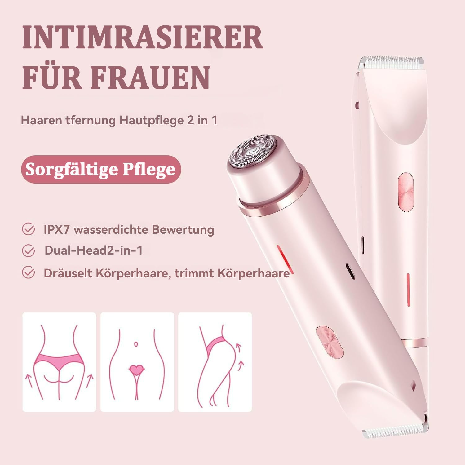 Sianova Bloomshave - 2-In-1 Damen Körperrasierer, Sianova Rasierer, Bikini Skin Trimmer, Ipx7 Wasserdicht, Nass & Trocken Anwendbar, Usb-C Aufladung, Für Intimbereich, Beine & Achseln (Blau)