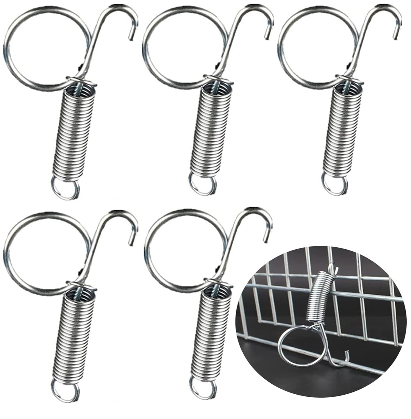 Rabbit Cages Spring Door Latch,5 PCS Spring Hooks for Rabbit Cage Multifunctional Spring Cage Latch Cage Door Spring Hook for Fixing Rabbit, Dog, Cat, Parrot, Guinea Pig, Bunny, Pet Cage Door