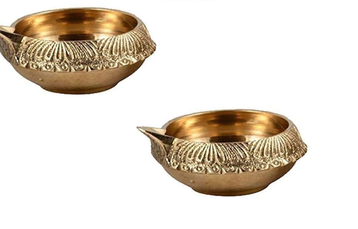 RATNA (Set of 2) Brass Kuber Diya Indian Pooja Puja Brass Oil Lamp.