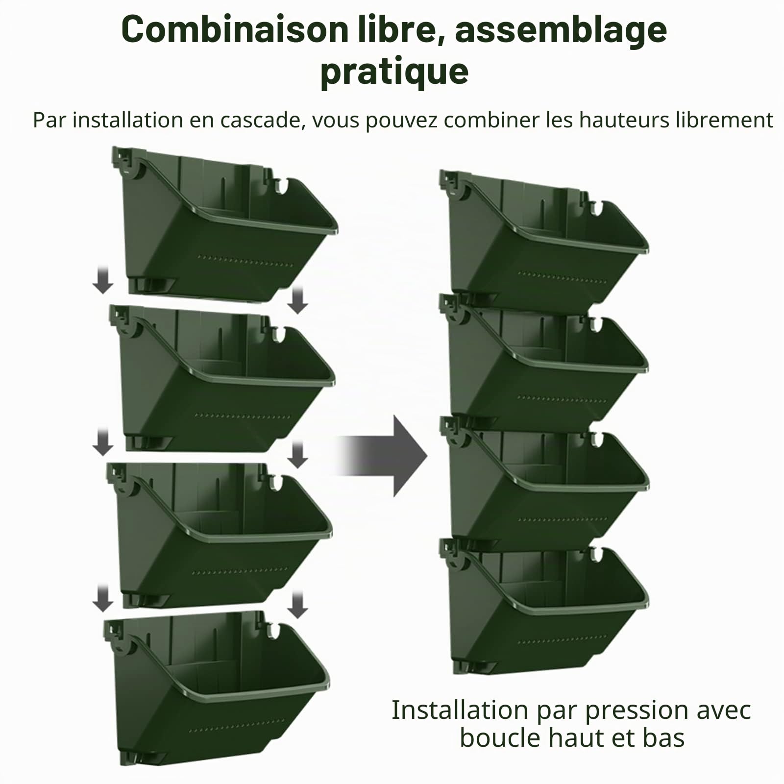 MENAYODA Lot de 4 pots muraux verticaux - Sacs pour plantes suspendues - Avec arrosage automatique - Pour intérieur et extérieur - Vert foncé - Pour intérieur et extérieur - Balcon