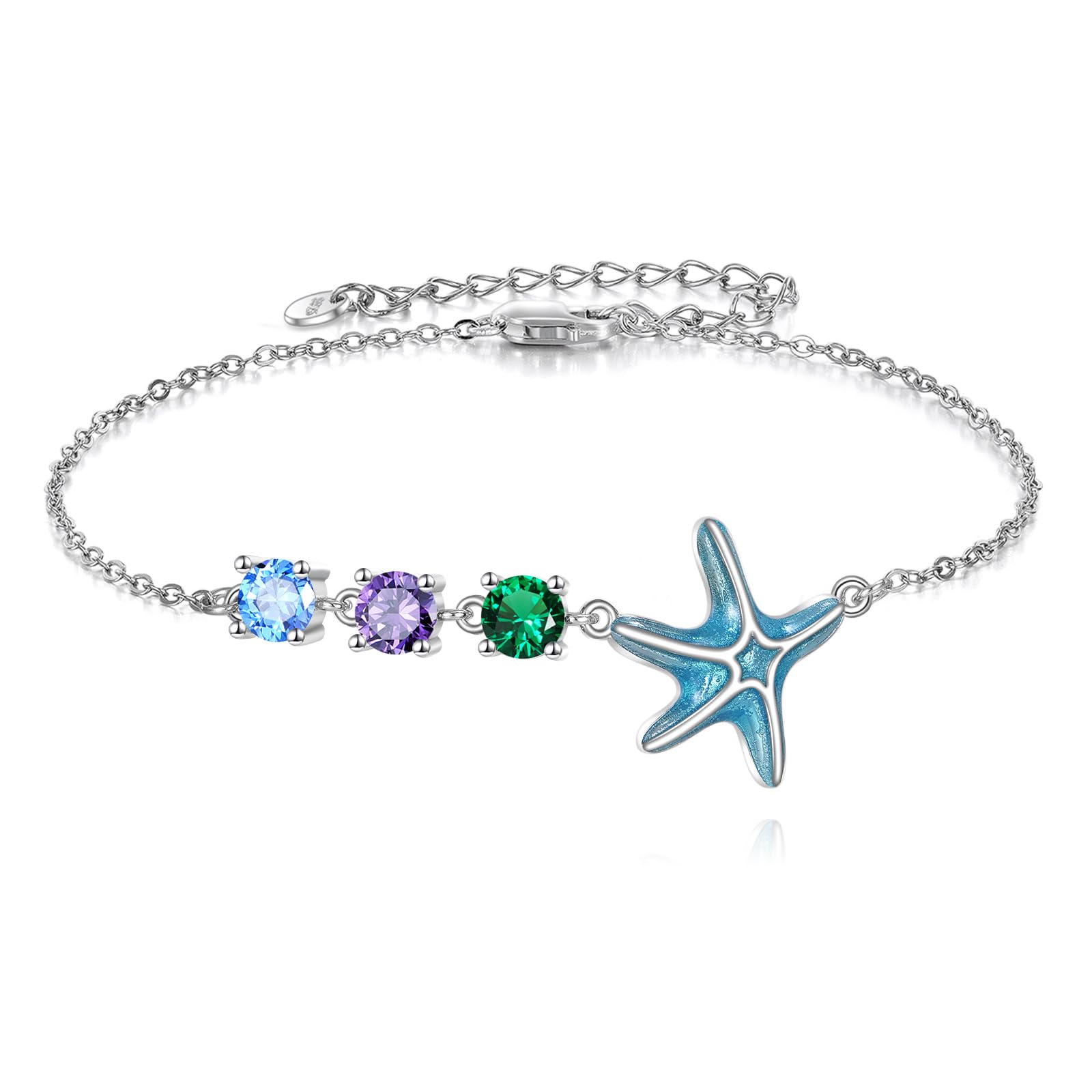 LONAGO Seestern Armband für Damen 925er Sterlingsilber Blauer Seestern mit Bunten Zirkonia Armband
