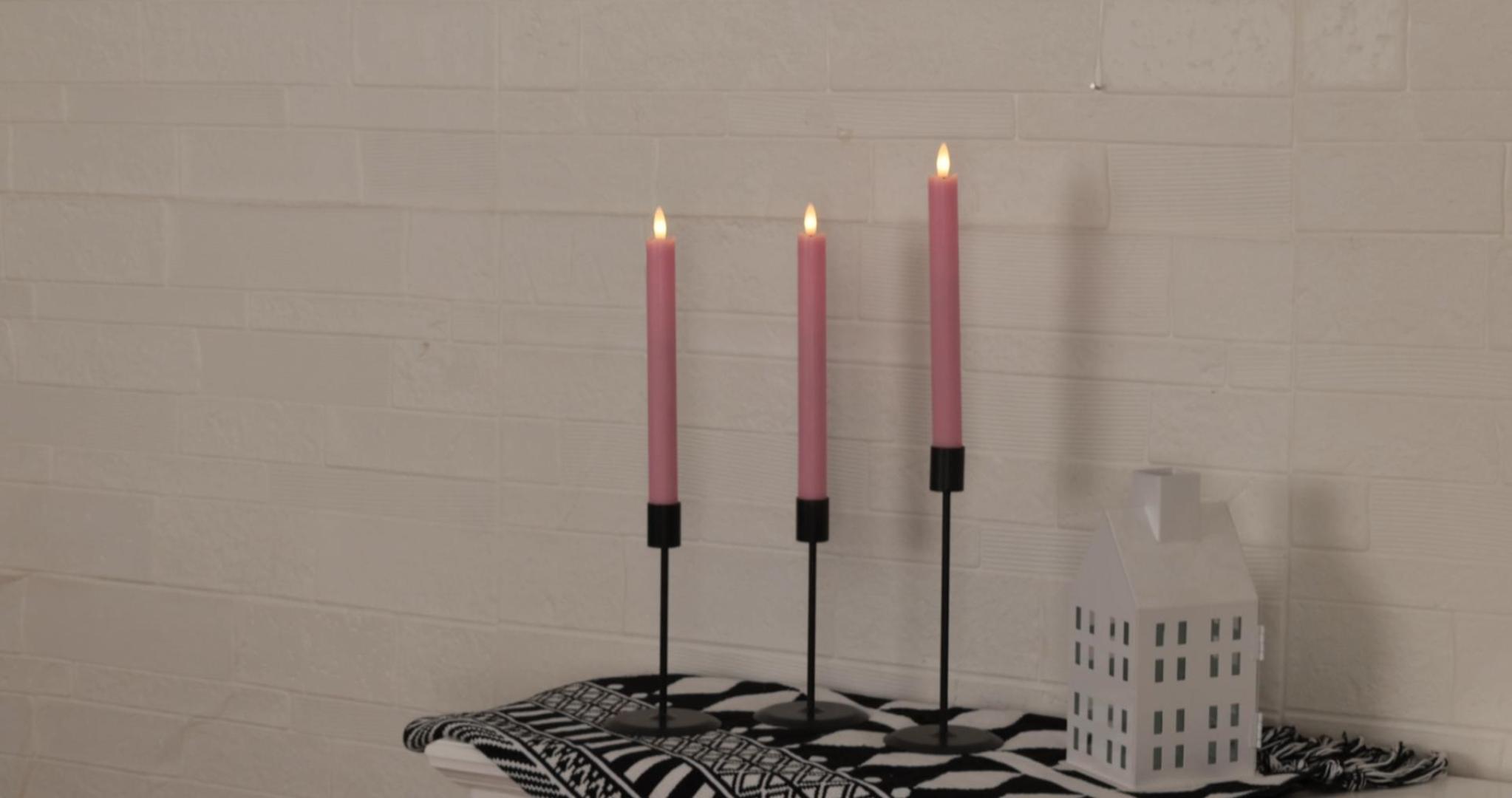Image of Pink Flameless Taper Candles with Remote, Real Wax Battery Operated LED Candles with 3D Flickering Flame, 9.6 inch Realistic Dripless Candlesticks for Valentine's Day Decor, Proposal Wedding, 3 Pack