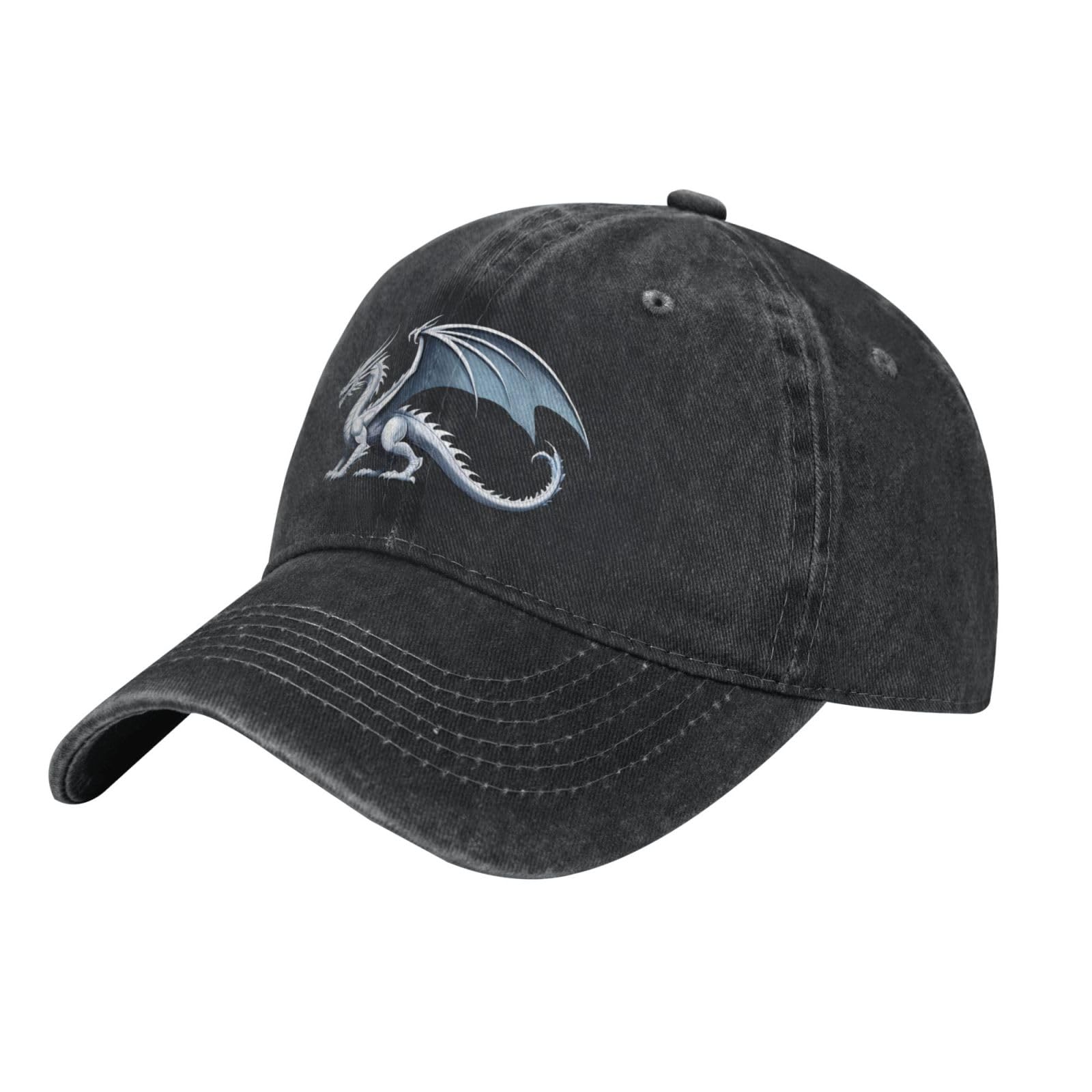 Mkgohlg Unisex Black The Silver Dragon Slowly Rose Up Printed Washed Cowboy Baseball Cap For Adults - Stylish And Breathable Hat, One Size