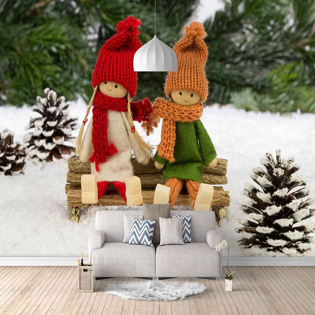 Papier peint Noël fille poster mural 3D auto-adhésif grand format 350x256 cm pour enfant
