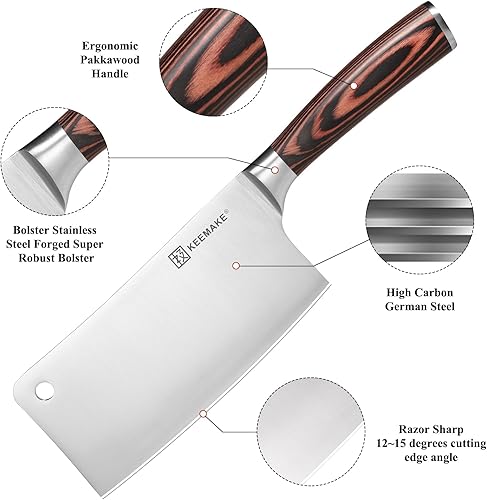 Miniatura 2 de KEEMAKE Cuchillo de carnicero de 7 pulgadas, cuchillo de carne resistente con acero inoxidable alemán de alto carbono 1.4116, cuchillo para verduras