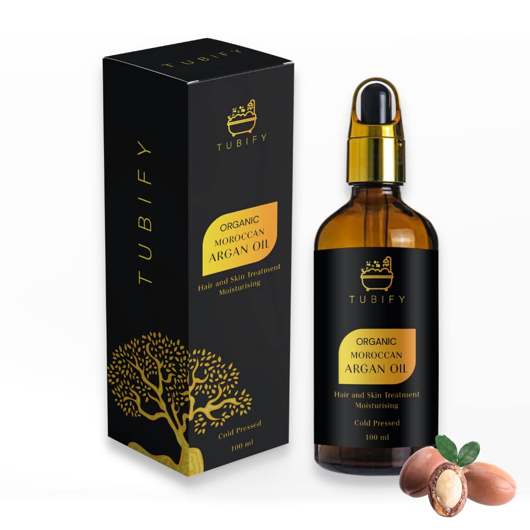 Organic Moroccan Argan Oil 100ml - 100% Pure & Natural, Certified Organic, Vegan, Hexane free, Non GMO - Natural Moisturiser & Conditioner for Face, Hair, Skin