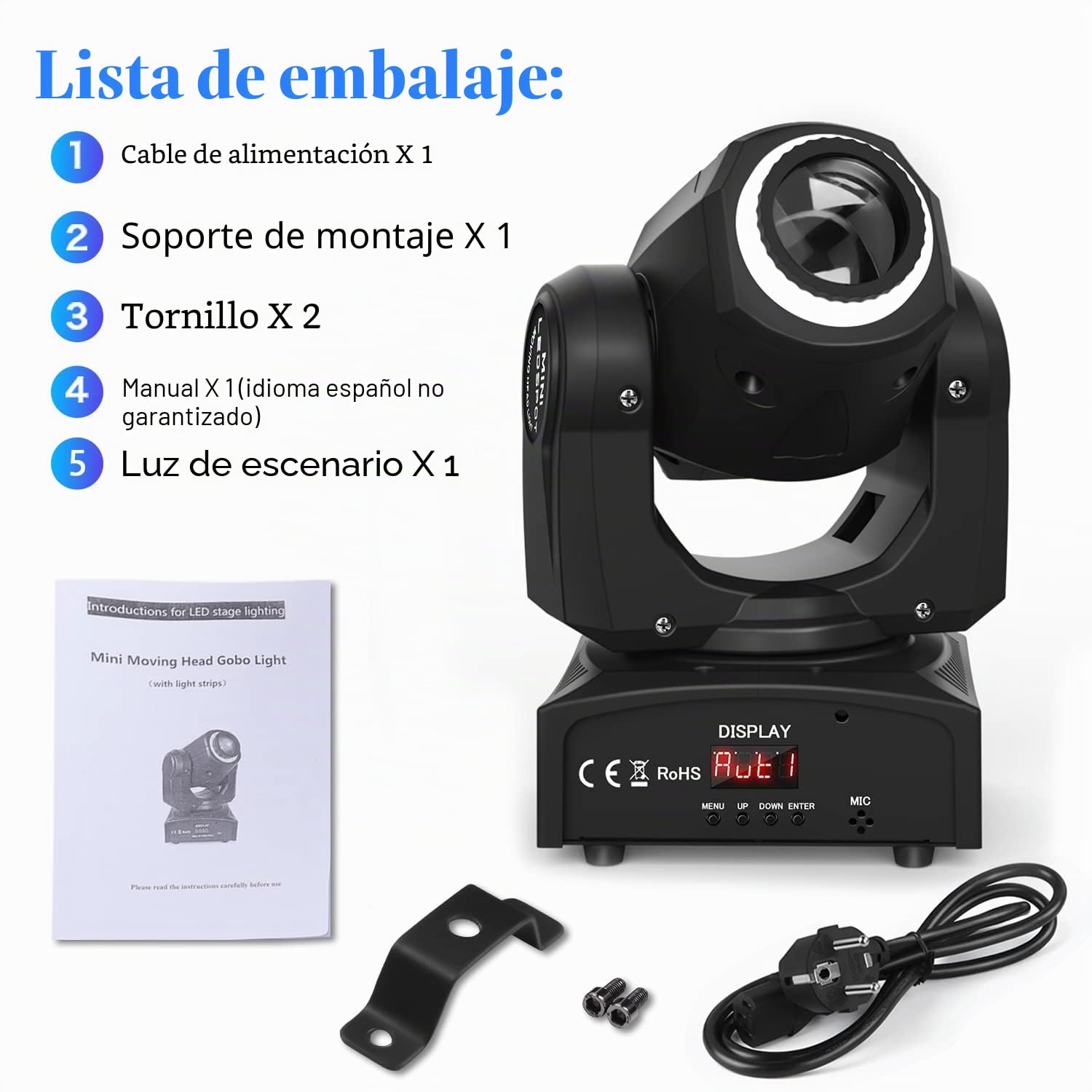 UKing 50W Cabezas Moviles LED,Foco LED para Discoteca con 8 Modelos 8 Colores,10/12 canales,Iluminación de Escenarios para Bar Club Show