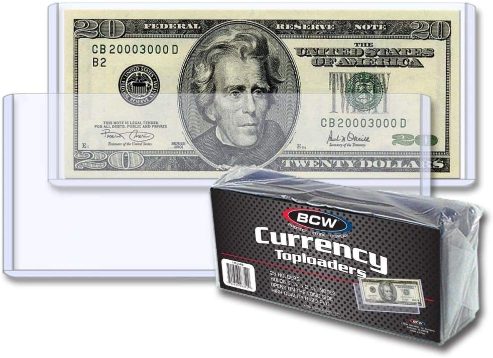 BCW Currency Topload Holder for Regular Bills, Clear, 25-Count