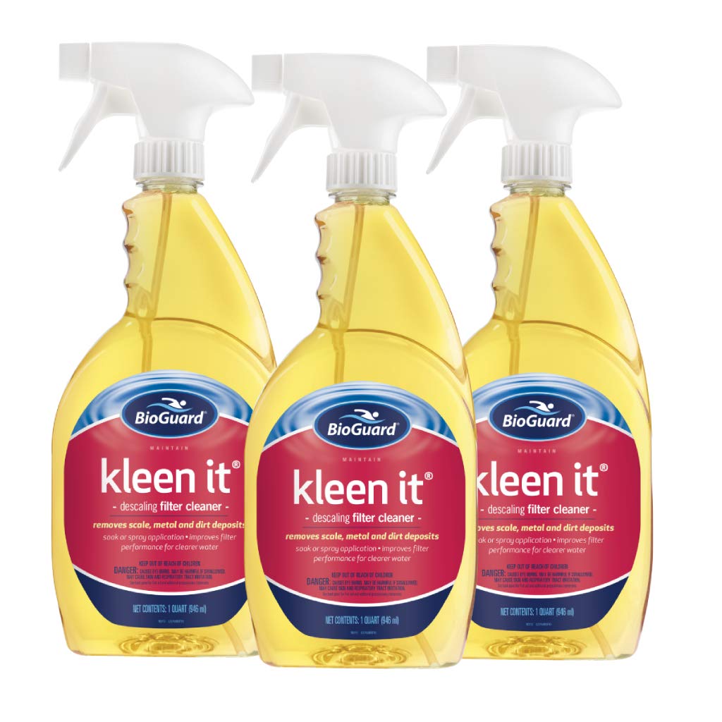 BioGuard Kleen It Filter Cleaner, 1 Quart, Pack of 3, Descaling Formula for Improved Filter Performance and Clearer Water