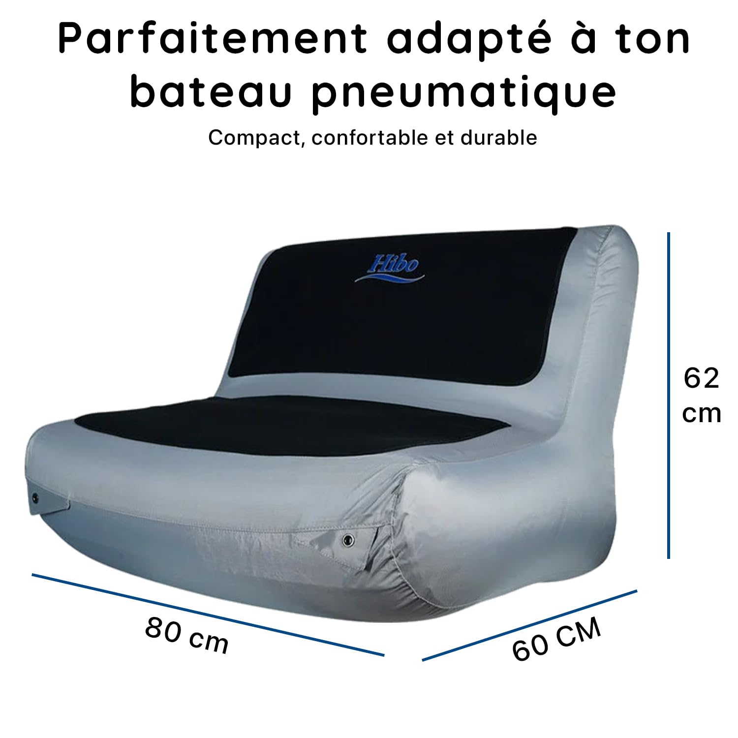 Hibo Siège de bateau gonflable - Banc de bateau pneumatique de qualité supérieure - Gris - Nylon - 80 cm de large