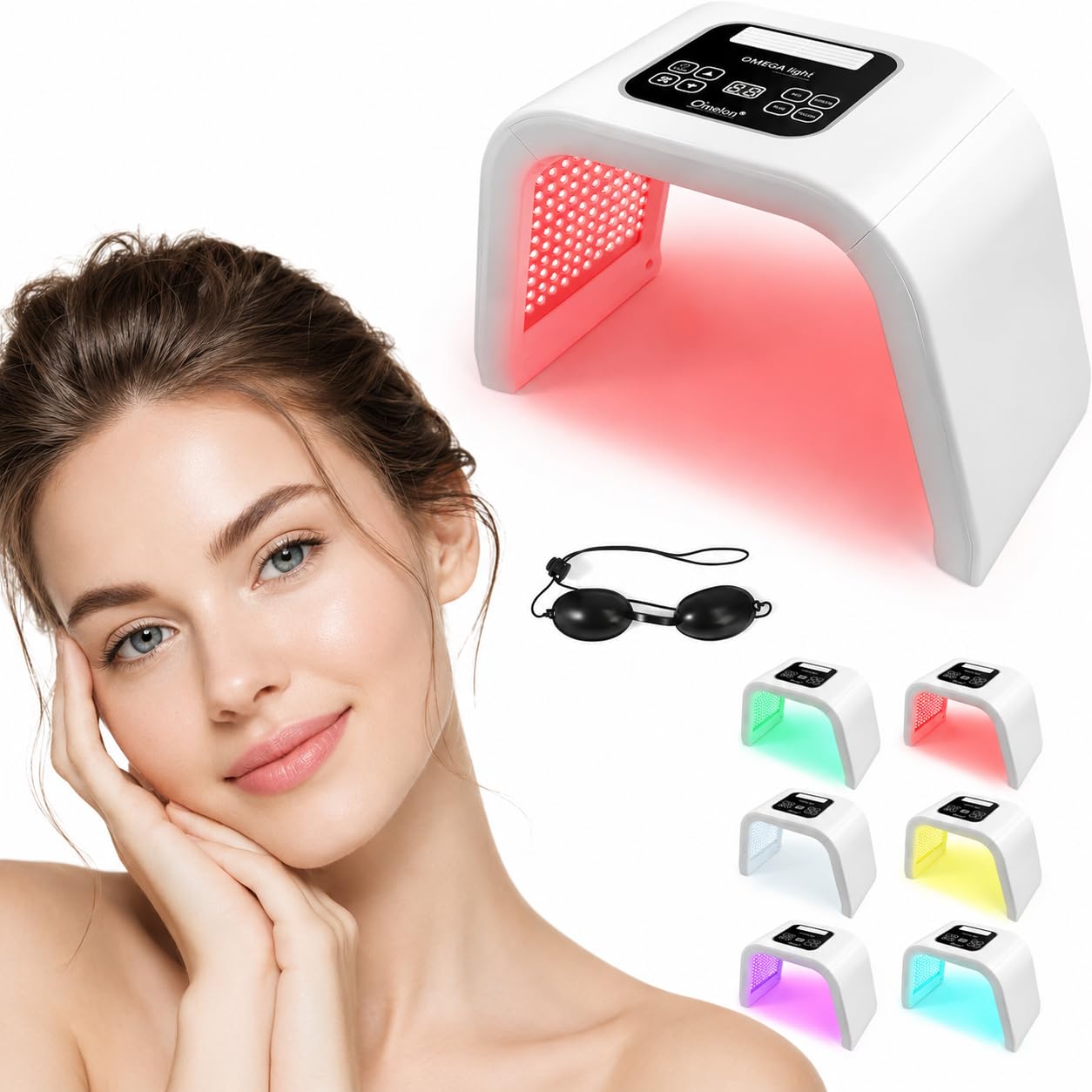 Lampada Led Per La Cura Del Viso Lampada Da Maschera 7 In 1 Con Occhiali Di Protezione Per Il Viso Adatto Per Saloni Di Bellezza Assistenza Sanitaria (Bianco)