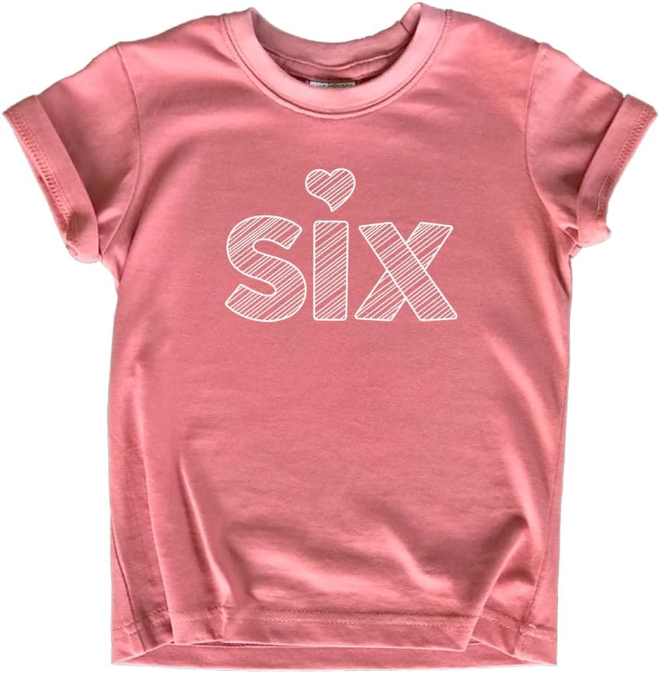 6th Birthday Shirt Girl Toddler Outfit 6 Year Old Girls six Happy Bday Sixth Gift Heart tee