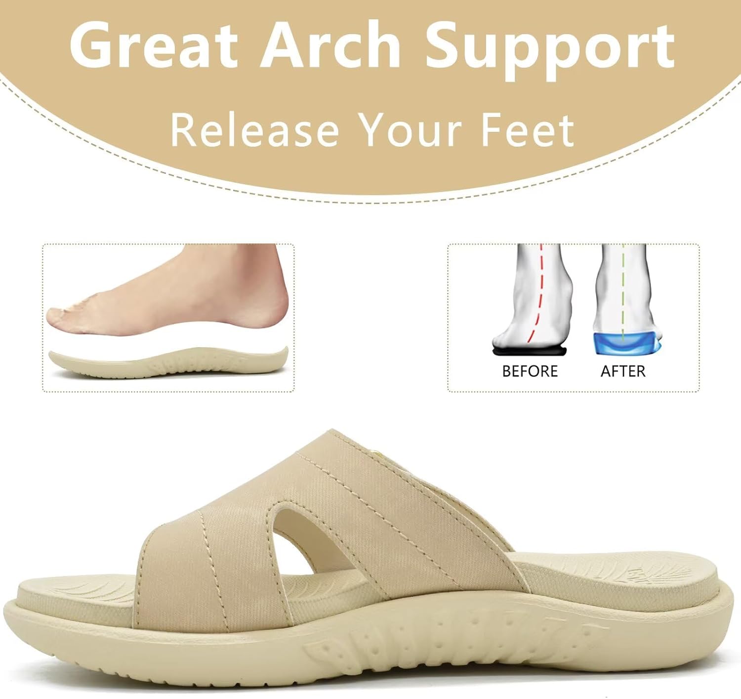 KuaiLu Womens Fashion Orthotic Slides Ladies Lightweight Athletic Yoga Mat Sandals Slip On Thick Cushion Slippers Sandals With Comfortable Plantar Fasciitis Arch Support - Image 6