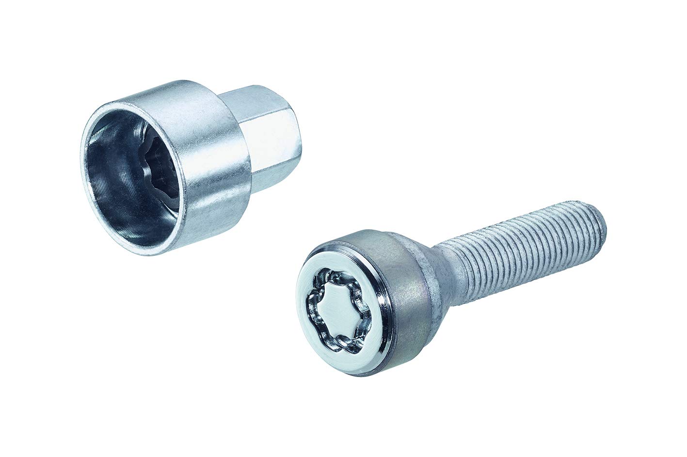 McGard 27.288SL – Set di viti di bloccaggio con anello girevole sulla testa, testa conica 60°, M14 x 1,5 SW19, lunghezza totale 55,4 mm, lunghezza gambo 34,0 mm, cromato