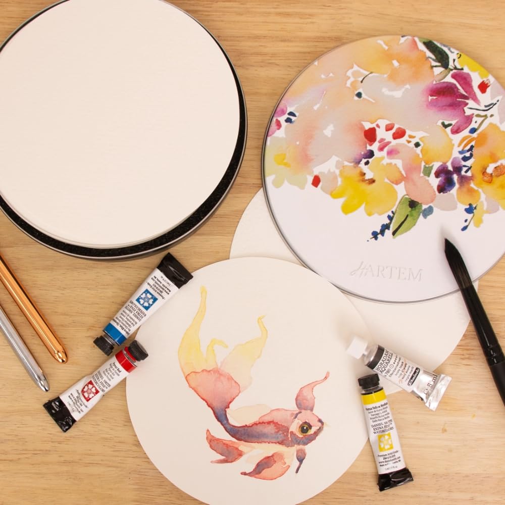 Hartem - Pack de 25 Hojas de Papel de Acuarela Redondo 300 gsm de 14 cm de Diámetro, Prensado en Frío y Libre de Ácido para Técnicas Húmedas y Secas, Pintura o Boceto para Principiantes y Artistas — view 7