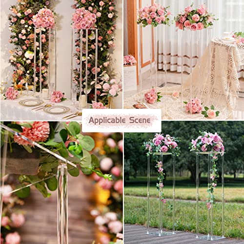 Shuotao 2 Pcs Acrylic Clear Column Flower Vase Stand, Tall 32In Wedding Geometric Centerpieces Floor Flower Stand For Tabletop, Home Party, Display Rack For Weddings Party Decoration L-80Cm*2 #TOP5
