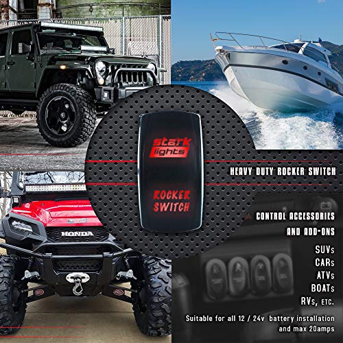 12 Volt Power - Blue - Stark 5-Pin Laser Etched Led Rocker Switch Dual Light - 20A 12V On/Off #TOP4