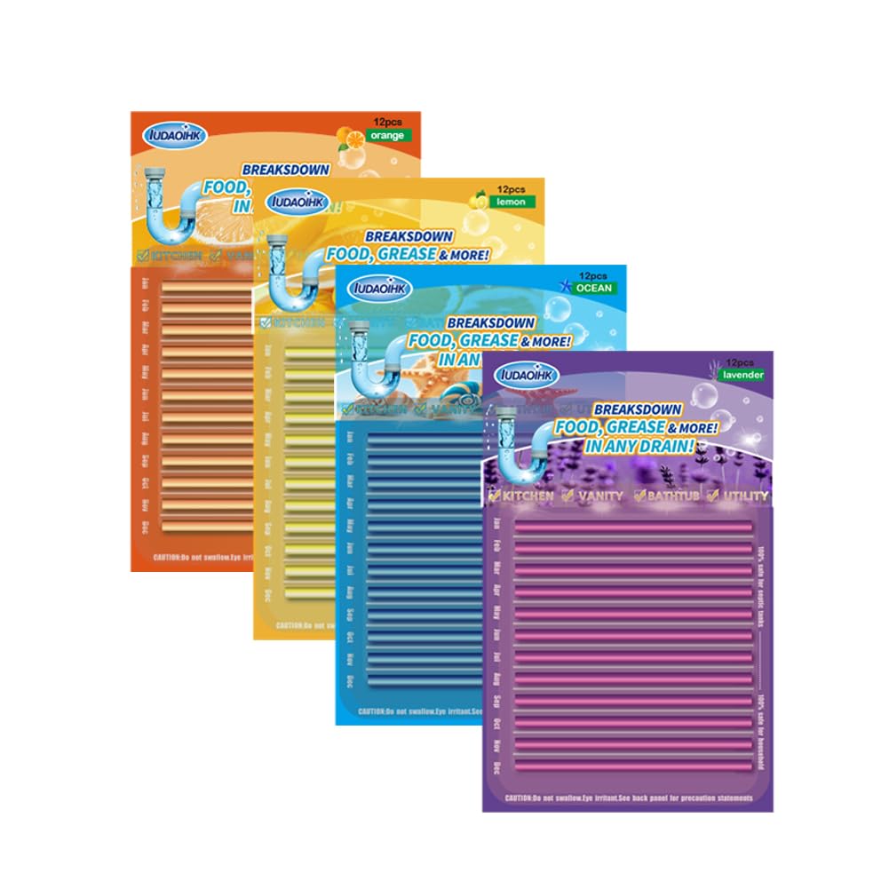 IUDAOIHK Drain Cleaner Sticks Keeps Drains and Pipes Clear and Odor As Seen On TV 4 Packs(48 pcs)