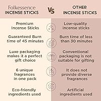 Vista 8 de Folkulture Varillas de incienso con soporte (120 varillas) Juego de 6 varillas de incienso prémium para aromaterapia Sin carbón, orgánico,