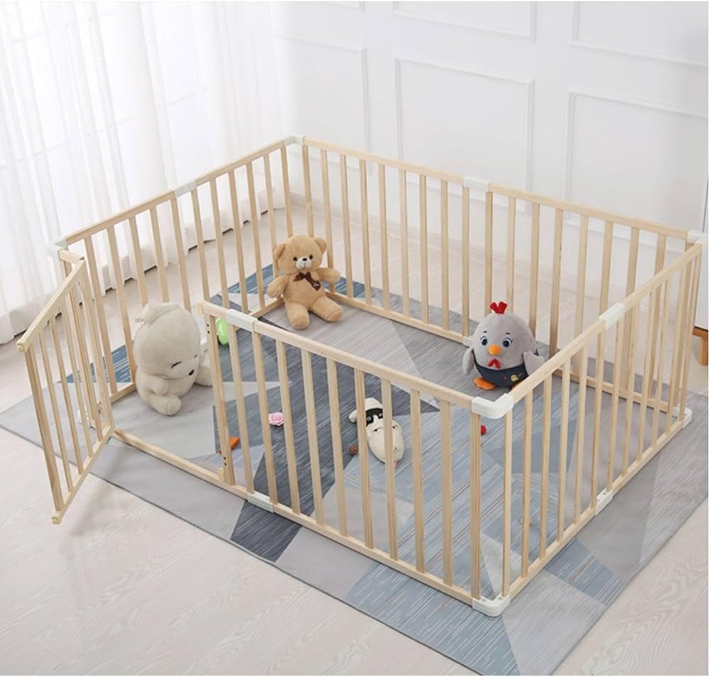 Parc Bébé Modulable en Bois de Pin Massif - Parc Enfant Non Peint Sécurisé avec Porte - TOP QUALITÉ & Assemblage/Démontage Faciles en 10 min - 120x160/140x140cm - Parc Bébé Bois
