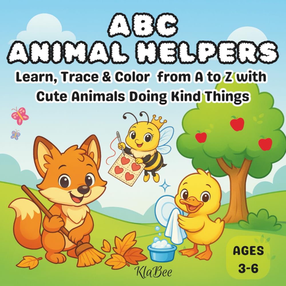 ABC ANIMAL HELPERS: Learn, Trace & Color from A to Z with Cute Animals Doing Kind Things